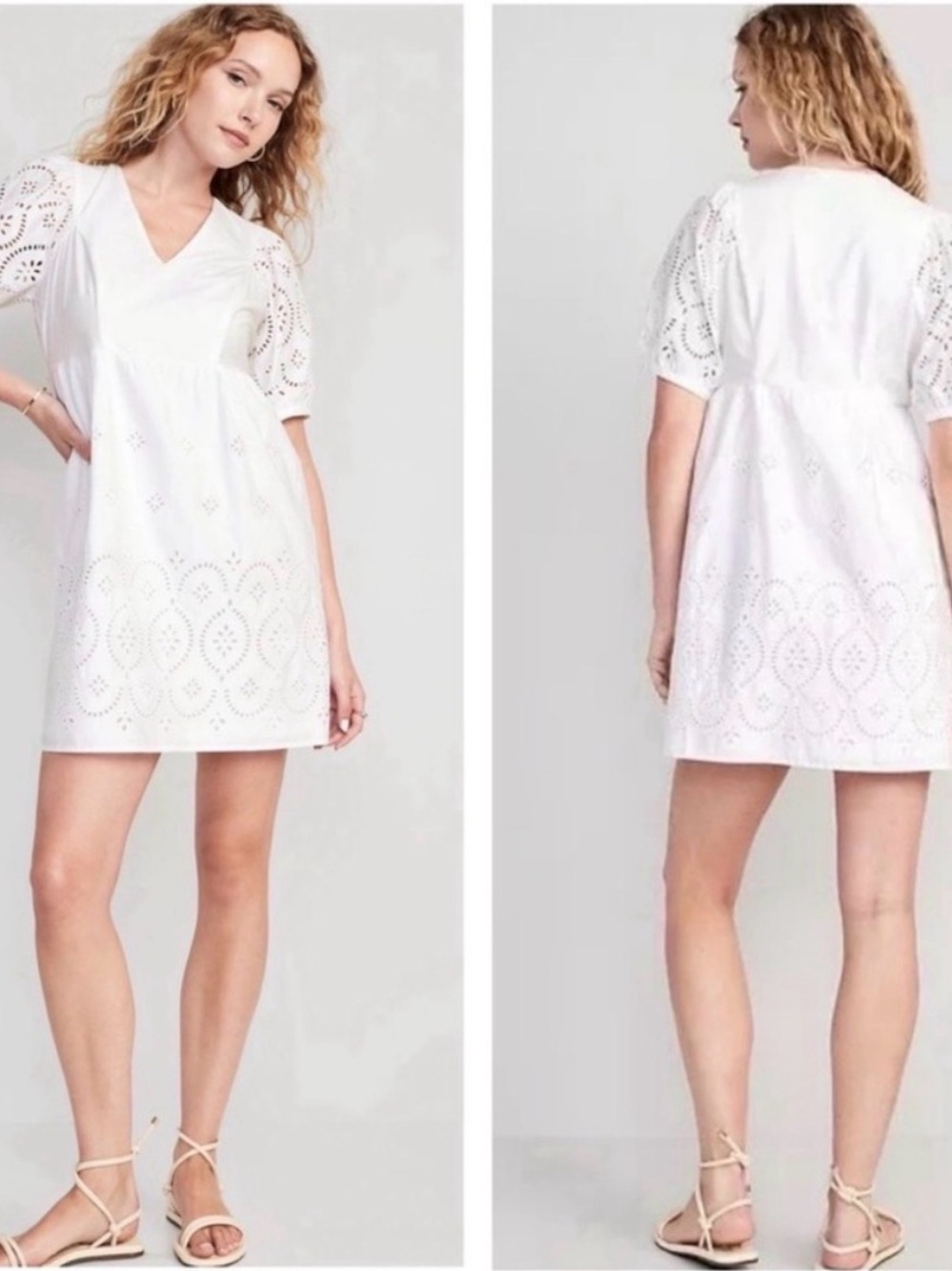Old Navy White Eyelet V-Neck Mini Dress